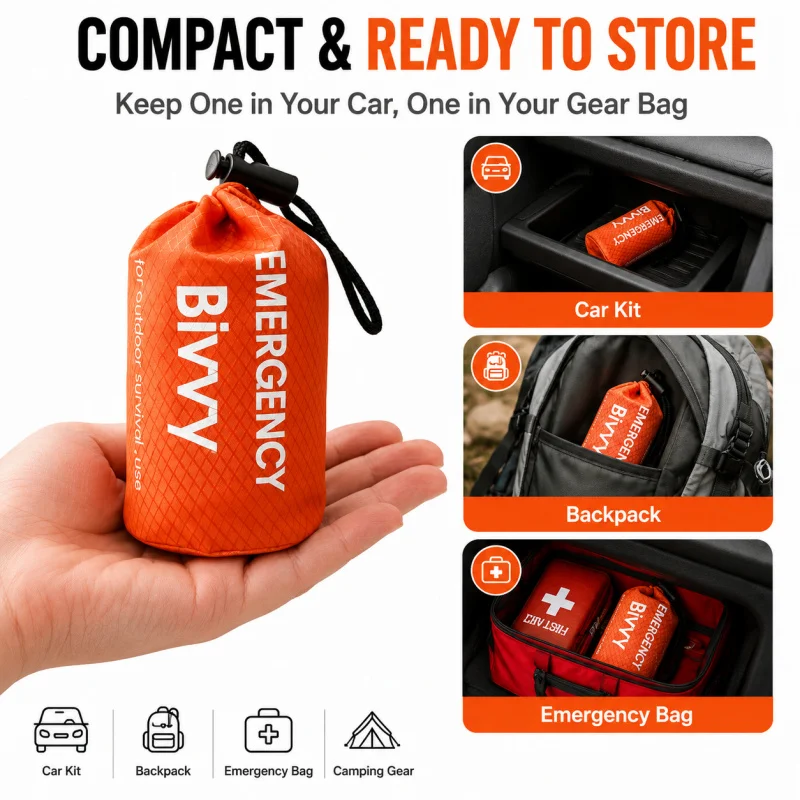 Bivy Bag Emergency - Noodslaapzak, PE-aluminiumfolie bivakzak met premium opbergzak,